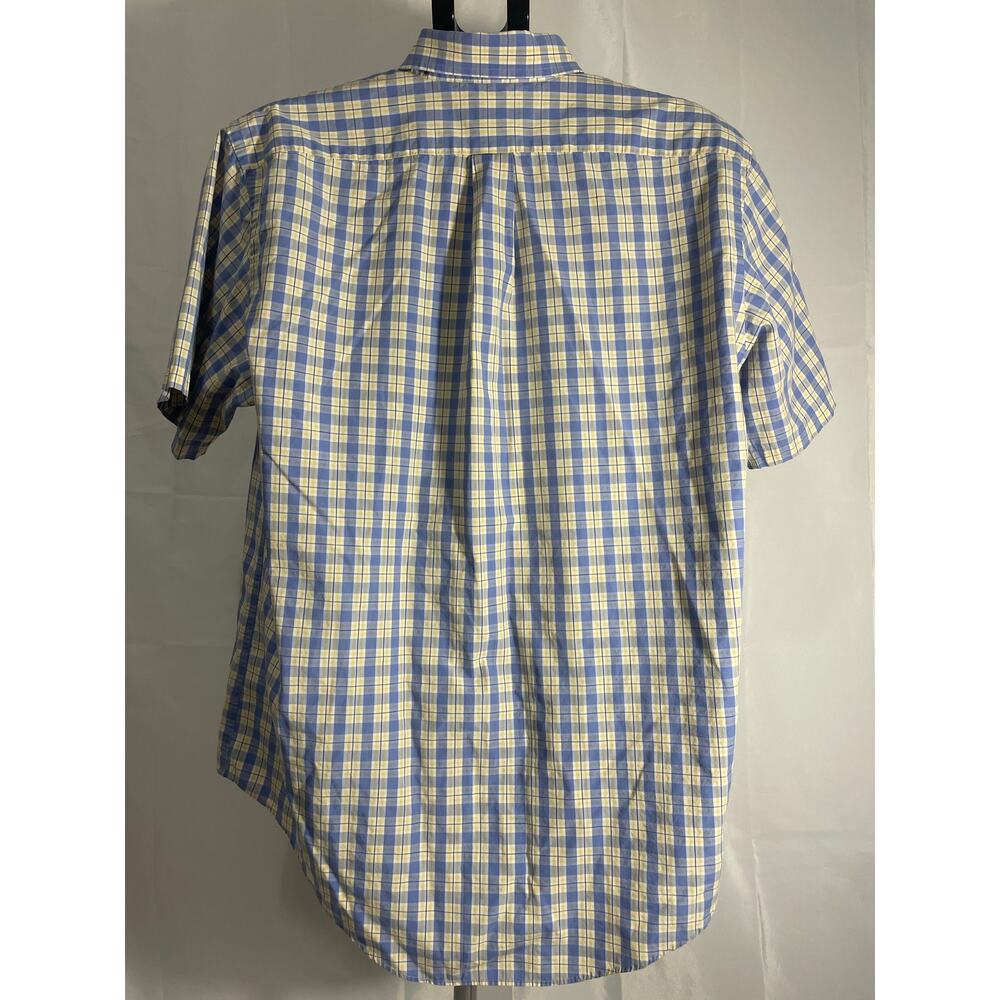 Lands’ End Direct Merchants Men’s Short Sleeve Button-up Blue Yellow Size 17 Reg